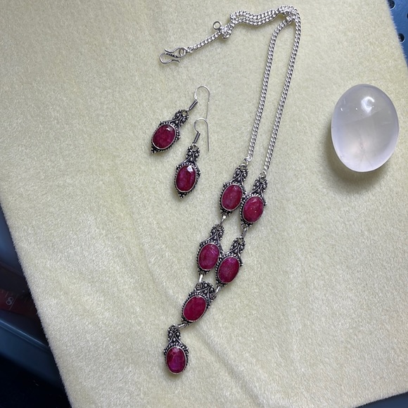 Ruby Earrings & Necklace Set in Sterling Silver - Picture 1 of 4